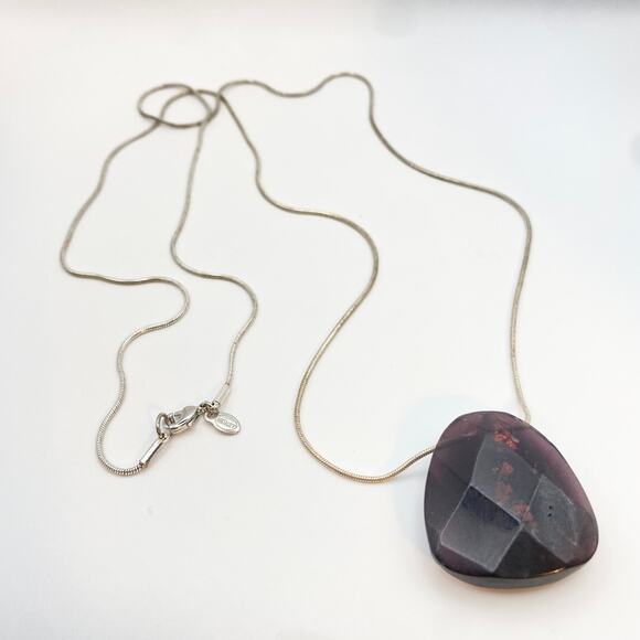 Vintage MONET Purple Tourmaline Pendant Silver Tone Snake Chain Necklace 32" - Picture 1 of 6